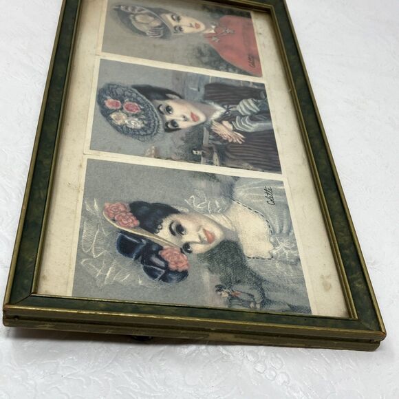 VTG Victorian Colette Framed Print Trio Picture French Provincial Lady Woman - Picture 8 of 12